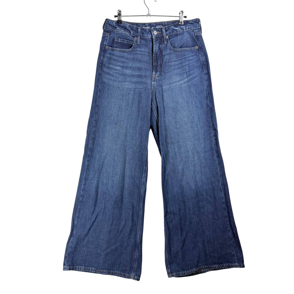 Old Navy Super‎ Wide Leg Jeans Womens 8 Dark Blue Excellent Extra High Rise